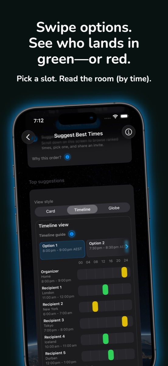 Time Bridge timeline comparing local hours across multiple cities